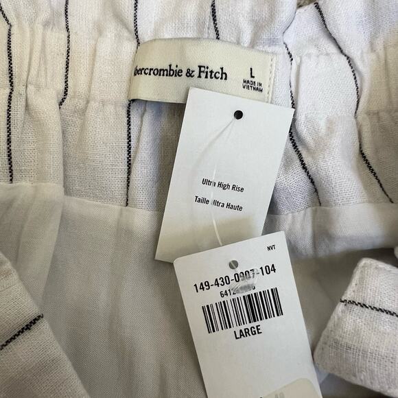 Abercrombie & Fitch New High Rise Shorts Pin Stripe Linen Blend Belted Sz L - Picture 5 of 6